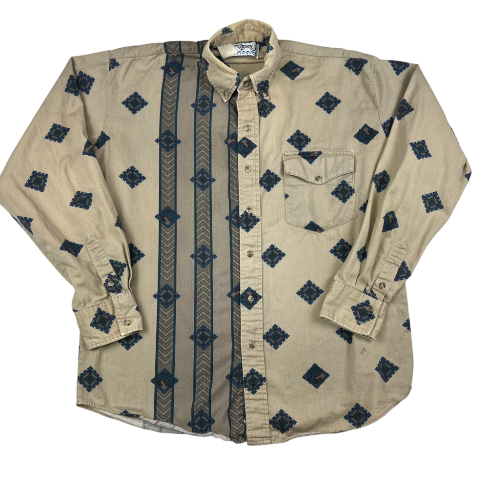 Vintage Roper Shirt Mens XL Southwestern Aztec Button Down Rodeo Blue Cowboy